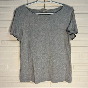 Loft Heather gray short split sleeve lace trim T-shirt